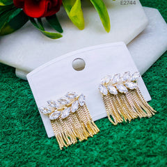 Leaf Pear Cut Cubic Zirconia 18K Gold Dangler Tassel Chain Earring for Women
