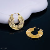 Sun Rays 18K Glossy Gold Stainless Steel Hoop Earrings for Women