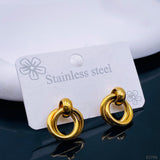 Omega Twin Rings 18K Glossy Gold Stainless Steel Stud Earrings for Women