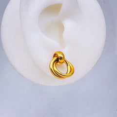 Omega Twin Rings 18K Glossy Gold Stainless Steel Stud Earrings for Women