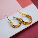 Triple Rings 18K Glossy Gold Stainless Steel Anti Tarnish Hoop Earrings For Women