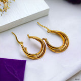 Triple Rings 18K Glossy Gold Stainless Steel Anti Tarnish Hoop Earrings For Women