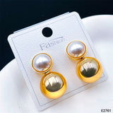 Pearl Glossy 18K Gold Copper Stud Dangler Drop Earring for Women