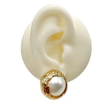 12 Mm Pearl Beaten 18K Gold White Anti Tarnish Stud Earring For Women