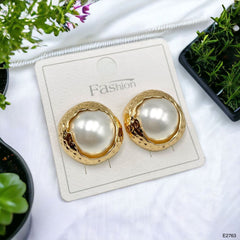 12 Mm Pearl Beaten 18K Gold White Anti Tarnish Stud Earring For Women