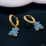 Turquoise Blue Teddy Bear 18K Gold Hoop Dangling Drop Earring for Women