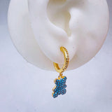 Turquoise Blue Teddy Bear 18K Gold Hoop Dangling Drop Earring for Women