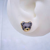 Green Teddy Bear 18K Gold Copper Stud Earring for Women