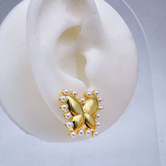 Butterfly Pearl 18K Gold Copper Stud Earring for Women