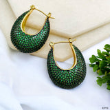 Green Cubic Zirconia 18K Gold Anti Tarnish Hoop Bali Earring For Women