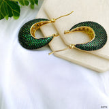 Green Cubic Zirconia 18K Gold Anti Tarnish Hoop Bali Earring For Women