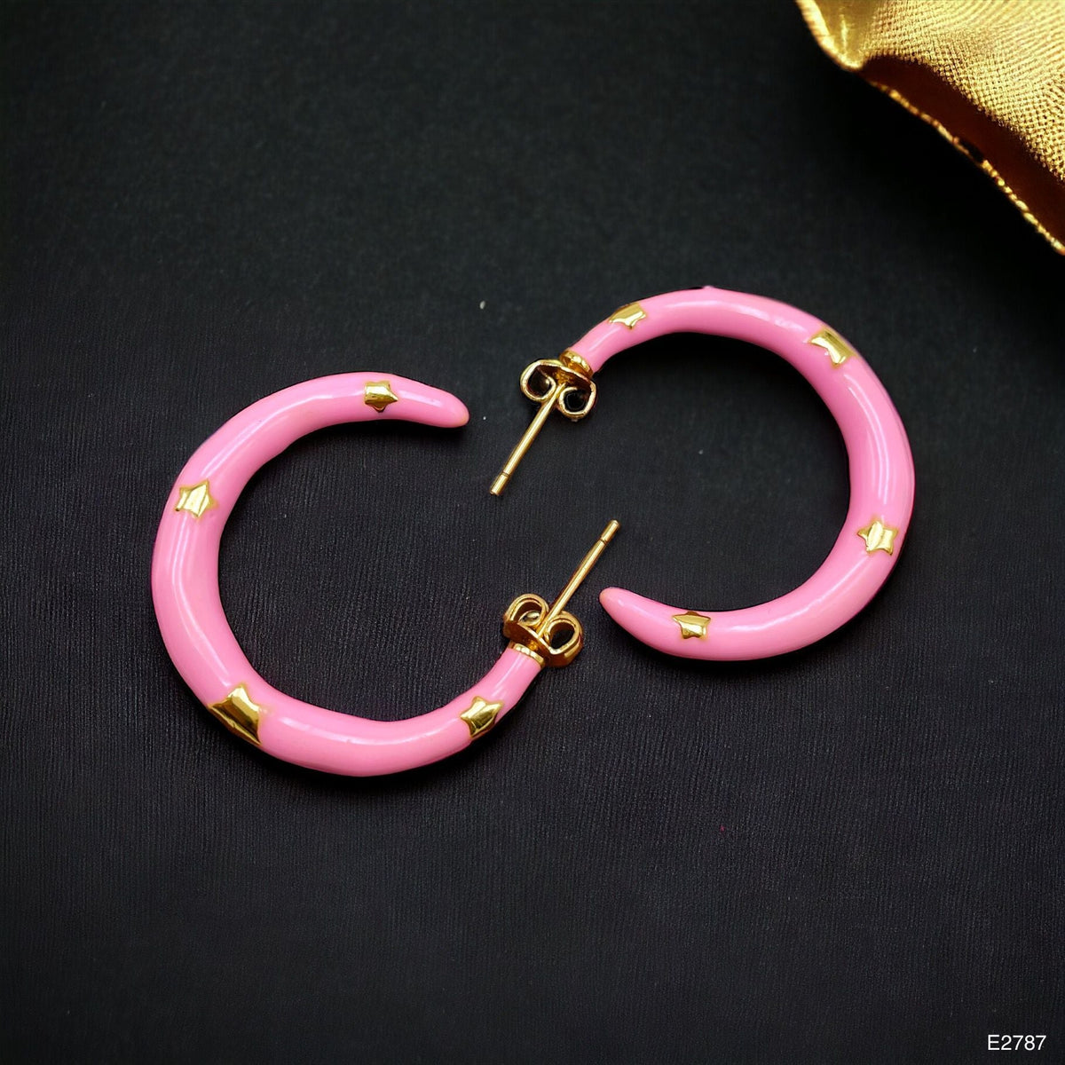 Pink Enamel 18K Gold Anti Tarnish Hoop Earring For Women