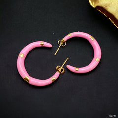 Pink Enamel 18K Gold Anti Tarnish Hoop Earring For Women