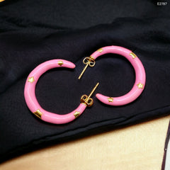 Pink Enamel 18K Gold Anti Tarnish Hoop Earring For Women