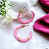 Pink Enamel 18K Gold Anti Tarnish Hoop Earring For Women