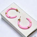 Pink Enamel 18K Gold Anti Tarnish Hoop Earring For Women