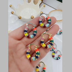 Rainbow Multi Enamel 18K Gold Plated Copper Hoop Earring Pair For Women