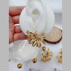 Wire Wrapped 18K Gold Plated Copper Hoop Earring Pair For Women