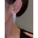 7 Tassels Baguette Cubic Zirconia Silver Anti Tarnish Earring for Women