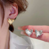 Heart Love Frosted Beaten 18K Gold Anti Tarnish Stud Earring for Women
