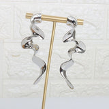 Twisted Waves Glossy 18K Gold Anti Tarnish Long Dangling Earring For Women