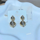 Baguette Cubic Zirconia Double Glossy Ball 18K Gold Anti Tarnish Dangling Earring For Women