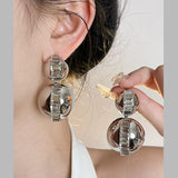 Baguette Cubic Zirconia Double Glossy Ball 18K Gold Anti Tarnish Dangling Earring For Women