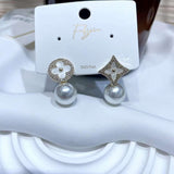 Mismatch Clover Pearl Cubic Zirconia 18K Gold Anti Tarnish Drop Earring For Women