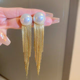 Large Pearl 18K Gold Anti Tarnish Tassel Earring For Women