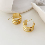 Triple Cylinder 18K Gold Anti Tarnish Hoop Earring For Women