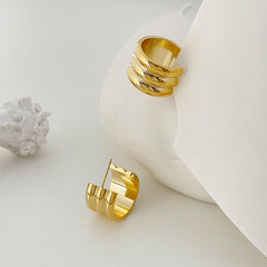 Triple Cylinder 18K Gold Anti Tarnish Hoop Earring For Women
