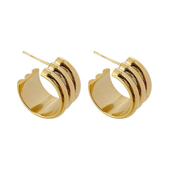 Triple Cylinder 18K Gold Anti Tarnish Hoop Earring For Women