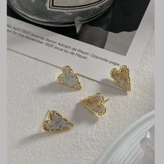 Heart Love Hand Painted Mother Of Pearl 18K Gold 925 Post Stud Earring For Women
