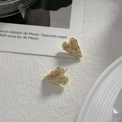 Heart Love Hand Painted Mother Of Pearl 18K Gold 925 Post Stud Earring For Women