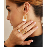 White Resin 18K Gold Anti Tarnish Hoop Earring for Women