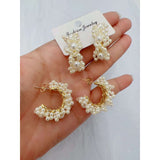 Cluster Natural Pearl 18K Gold Anti Tarnish Hoop Earring for Women