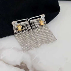 Tassell Chain Safety Pin Silver Anti Tarnish Dangling Earring for Women