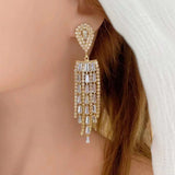 Pearl Drop Cubic Zirconia 18K Gold Anti Tarnish Festive Tassel Long Earring for Women