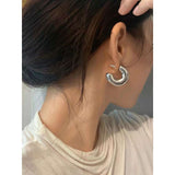 Crescent Stainless Steel Glossy Silver Anti Tarnish Hoop Earring for Women