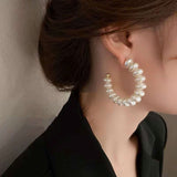 15 Button Pearl 18K Gold Large Hoop Earring for Women