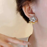 Dual Flower Silver 18K Gold Anti Tarnish Stud Earring for Women