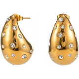 Bottega Paisley Mango Snail Cubic Zirconia Stainless Steel 18K Gold 32mm Stud Earring for Women