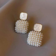Square Pearl Gold Drop Earring For Women 