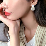 Square Pearl Gold Drop Earring For Women