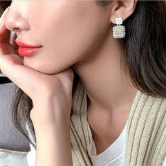 Square Pearl Gold Drop Earring For Women
