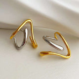 Two Tone Glossy Sketched Heart Love Gold Silver Anti Tarnish Stud Earring For Women