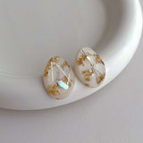 Gold Foil Marble white Anti Tarnish Stud Earring For Women