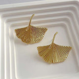 Etched Fan 18K Gold Anti Tarnish Earring for Women