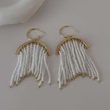 Tassel Pearl White 18K Gold Anti Tarnish Dangler Earring For Women