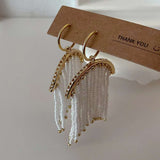 Tassel Pearl White 18K Gold Anti Tarnish Dangler Earring For Women